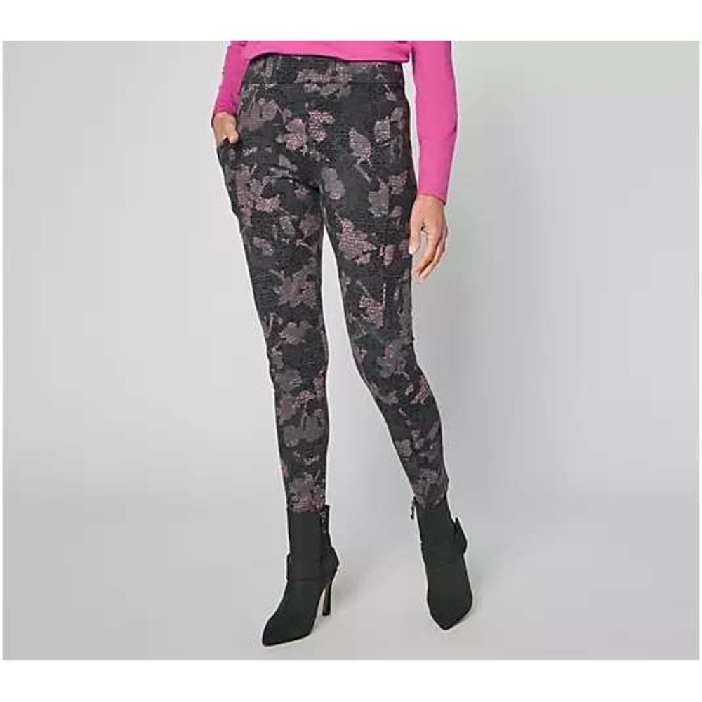 LOGO Layers by Lori Goldstein Regular Printed Leggings with Pockets Black Large